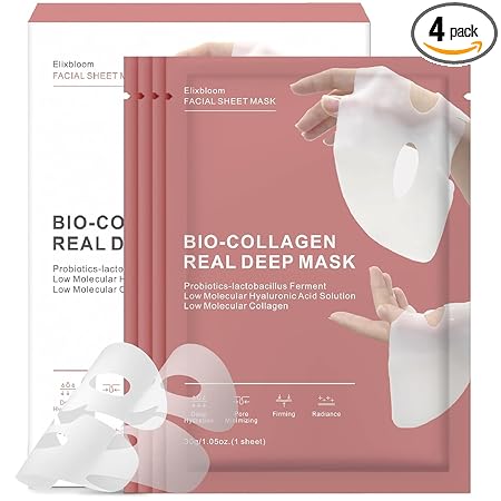 Bio-Collagen Overnight Mask, 4 Pack Facial Collagen Lifting Hydrogel Masks, Pore Minimizing, Reduce Wrinkles, Overnight Hydrating,Enhanced Skin Elasticity, Korean Skincare Masks Get Glass Skin